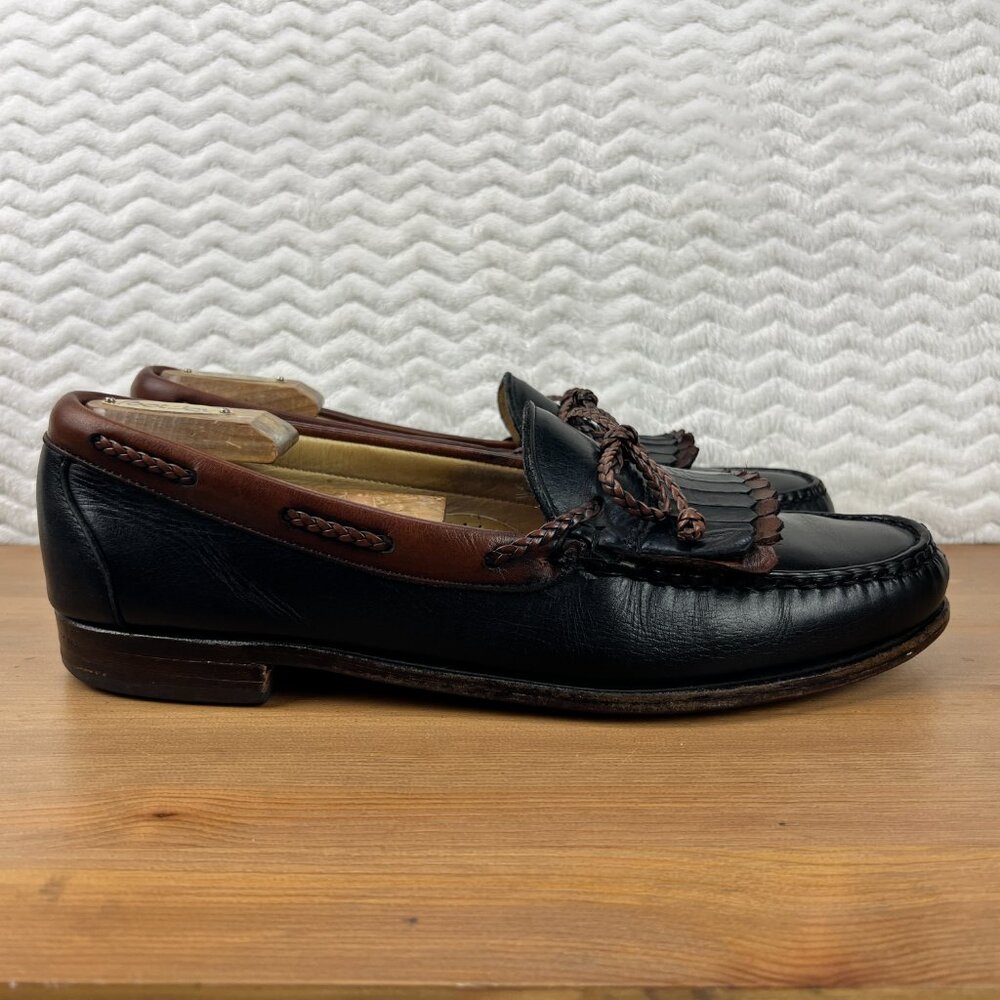 Allen Edmonds Woodstock Loafers Kiltie Braided Tassel Mens 11 B USA Slip On Blk - Picture 3 of 16